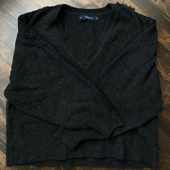 Zara Knit Dark Gray V-neck Sweater - Picture 6 of 7